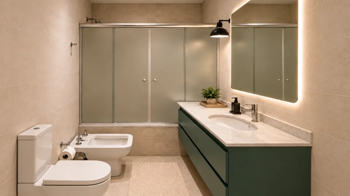 Bañera con mampara corrediza de cuatro hojas de vidrio esmerilado